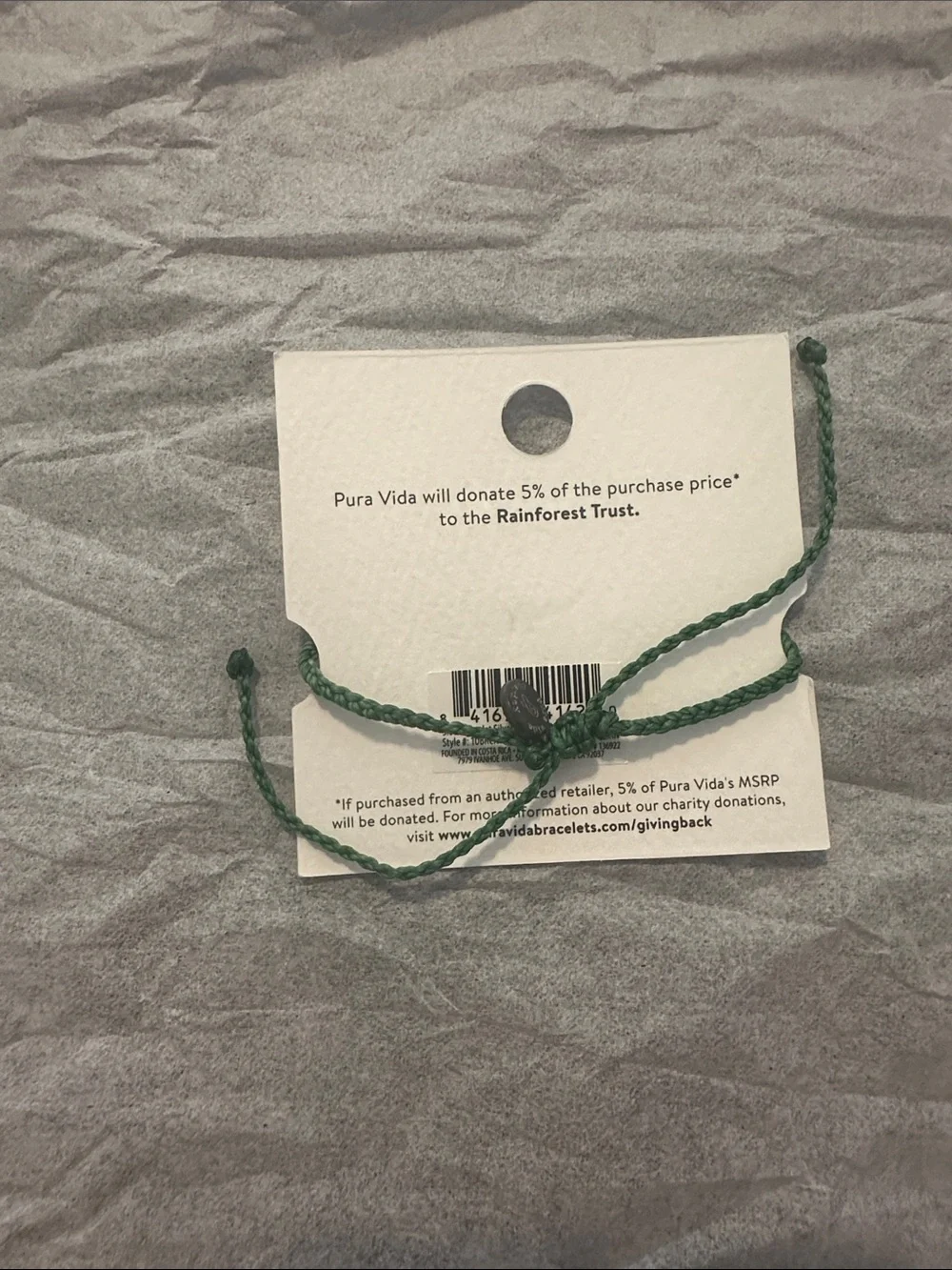 NWT Pura Vida Green Cord Bracelet with Silver Sloth Charm - Picture 2 of 2